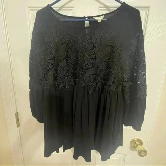 Anthropologie Deletta Long Sleeve Black Lace Desi Top Medium Beautiful - Picture 2 of 11